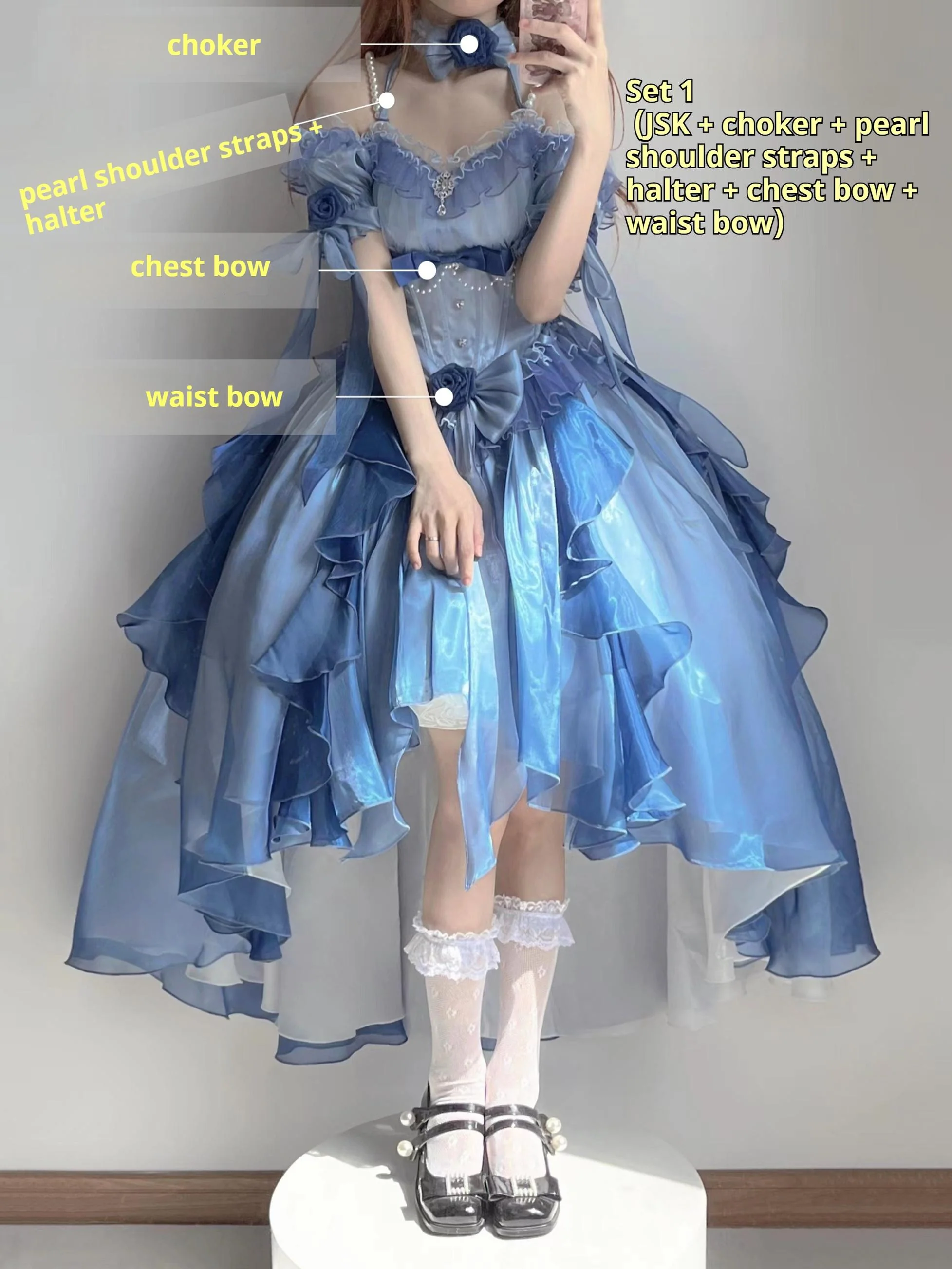 Meowing and fruity - Midsummer Dream - Gradient Color Wedding Lolita JSK Dress Set, Fishbone Waist - Image 23