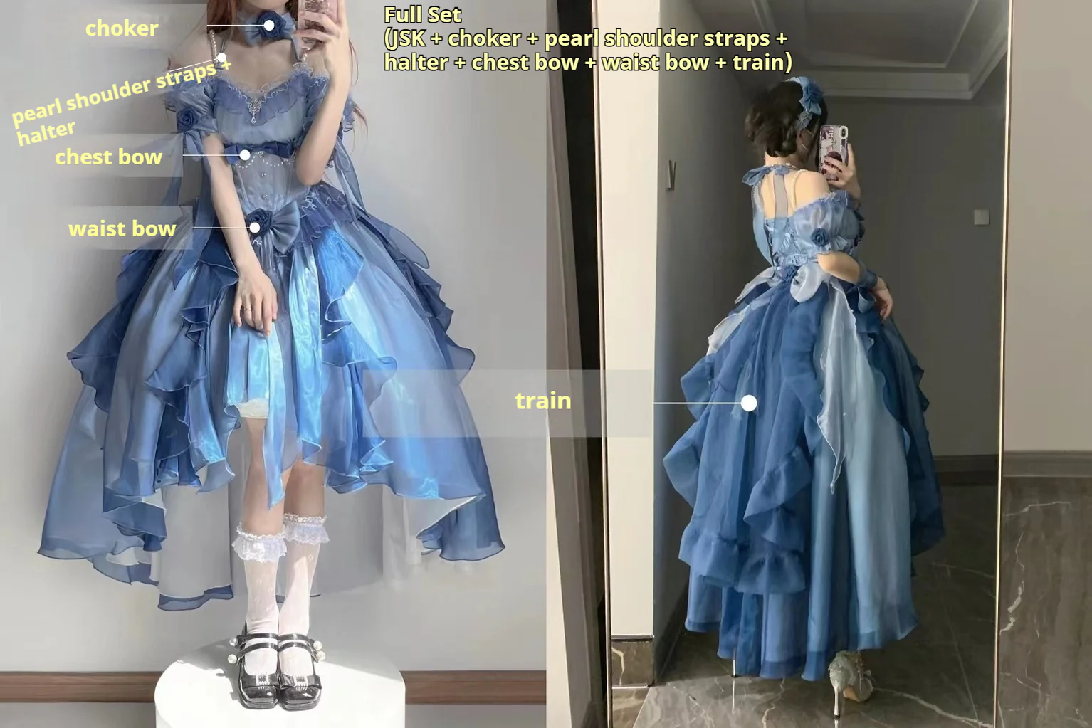Meowing and fruity - Midsummer Dream - Gradient Color Wedding Lolita JSK Dress Set, Fishbone Waist - Image 24