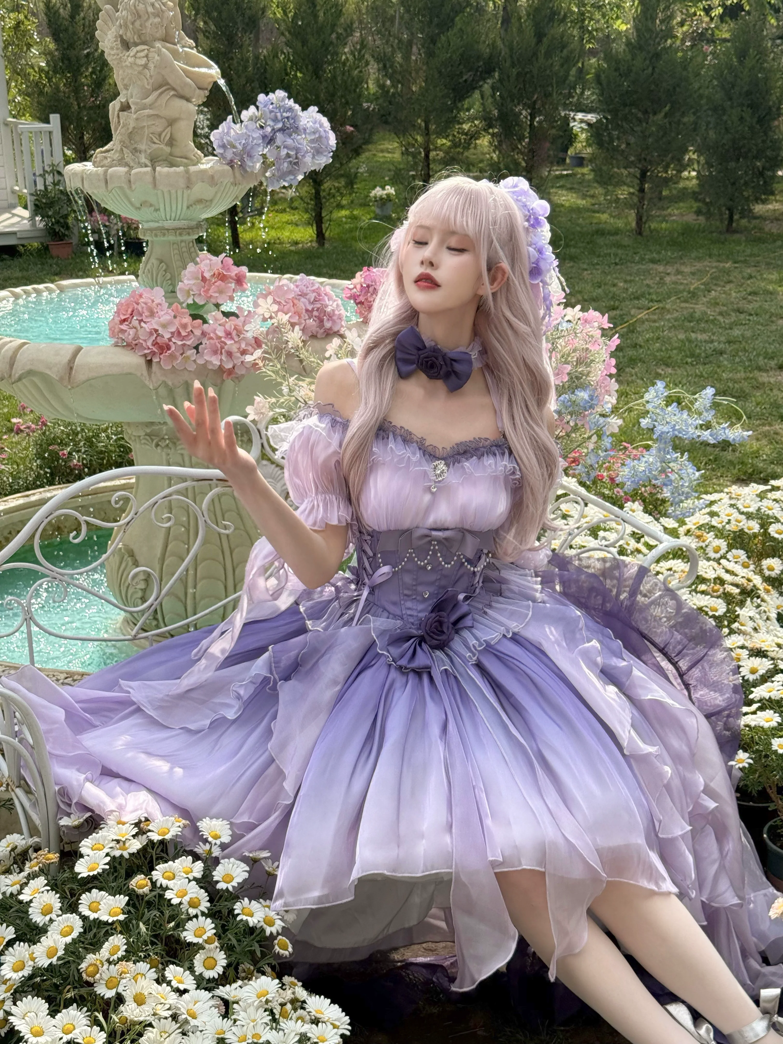 Meowing and fruity - Midsummer Dream - Gradient Color Wedding Lolita JSK Dress Set, Fishbone Waist - Image 9