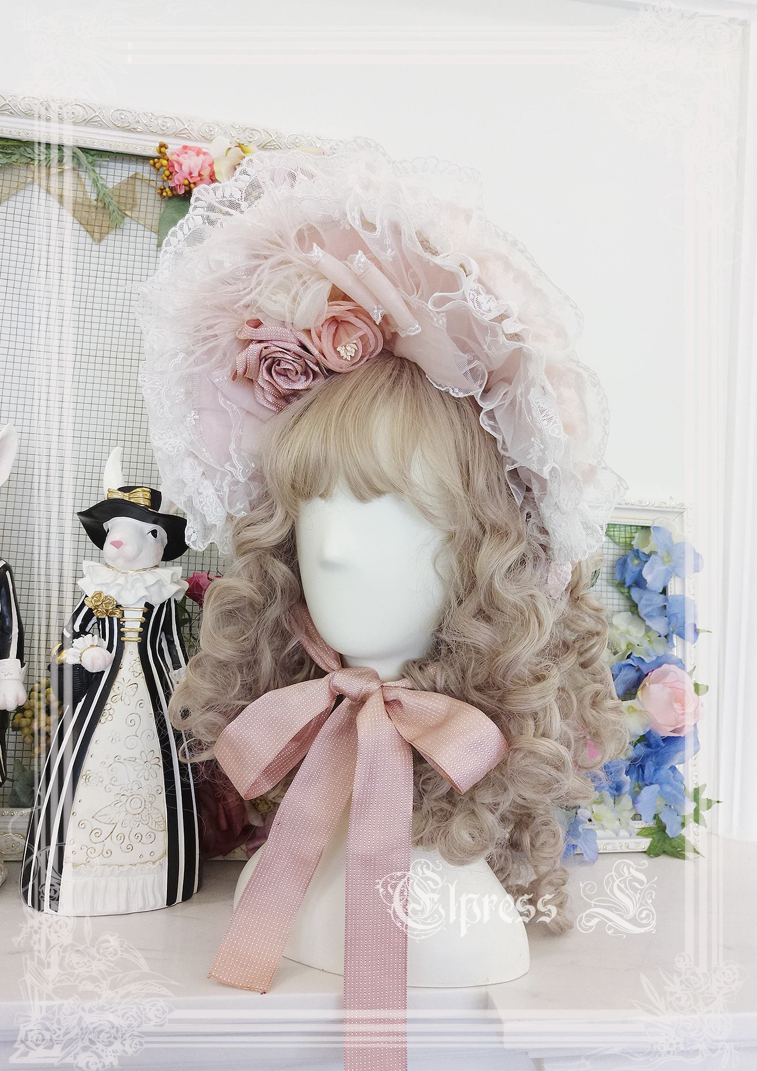 Christmas Flower Hairpins Lolita Mesh Veil KC Bonnet