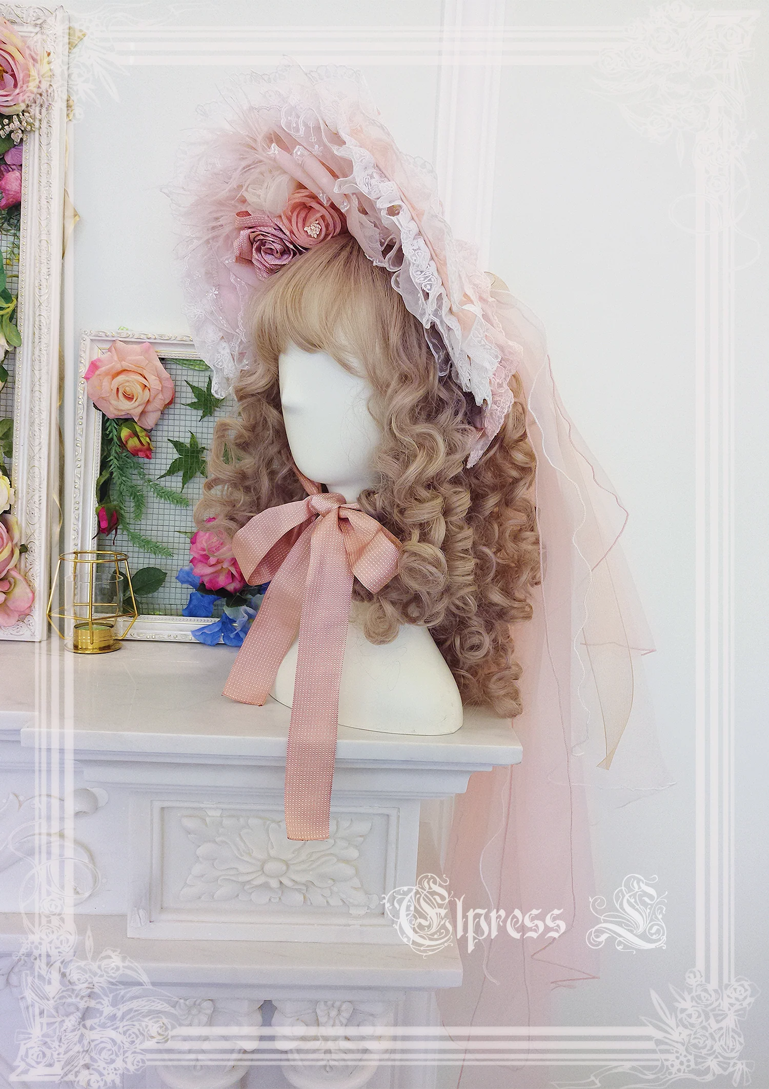 Christmas Flower Hairpins Lolita Mesh Veil KC Bonnet - Image 10