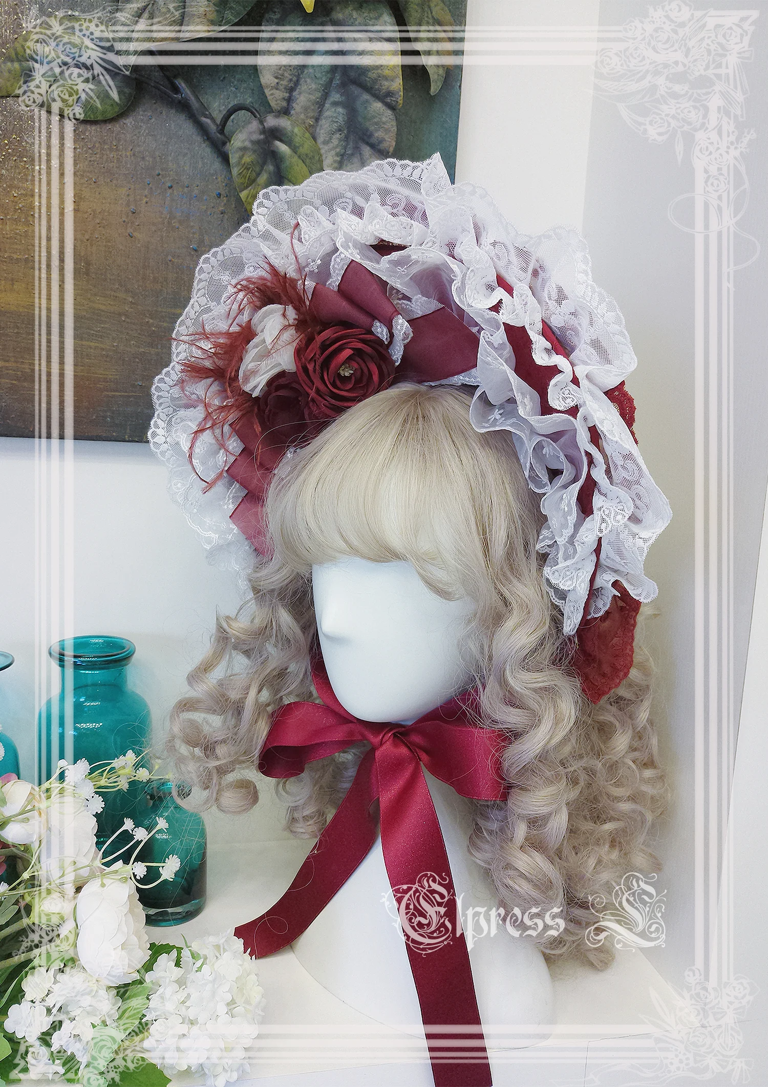 Christmas Flower Hairpins Lolita Mesh Veil KC Bonnet - Image 11