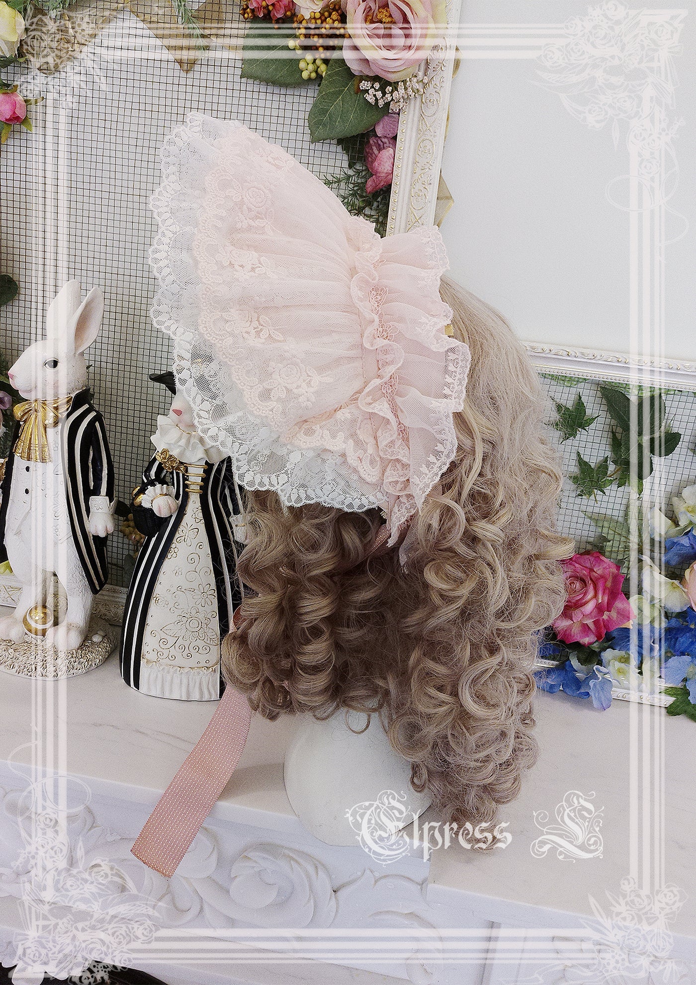 Christmas Flower Hairpins Lolita Mesh Veil KC Bonnet - Image 14