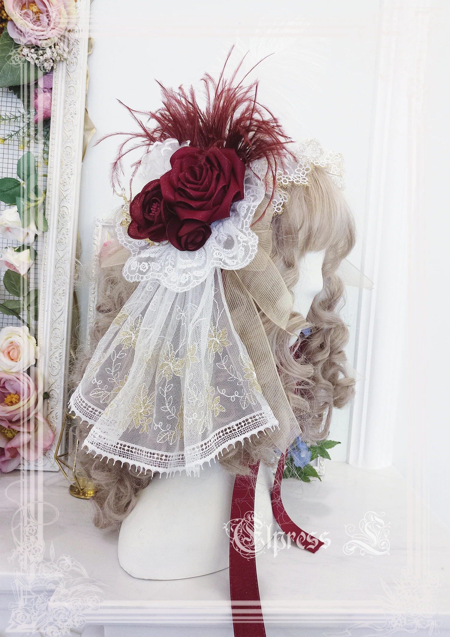 Christmas Flower Hairpins Lolita Mesh Veil KC Bonnet - Image 19