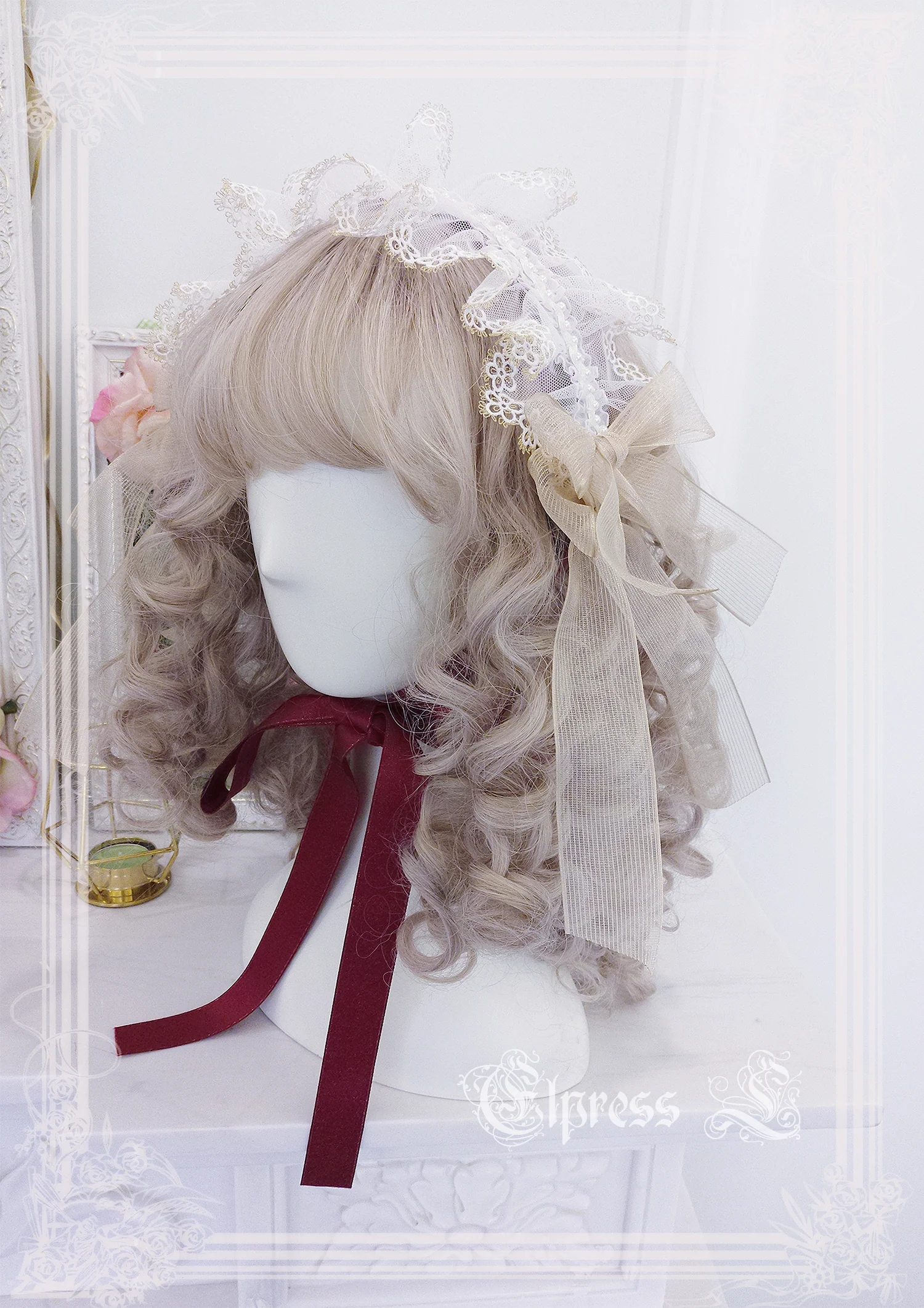 Christmas Flower Hairpins Lolita Mesh Veil KC Bonnet - Image 24