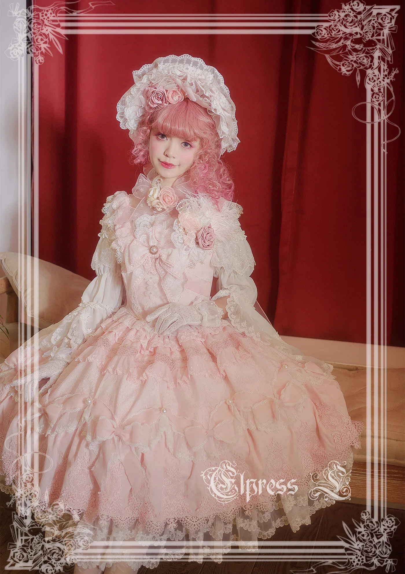 Christmas Flower Hairpins Lolita Mesh Veil KC Bonnet - Image 26