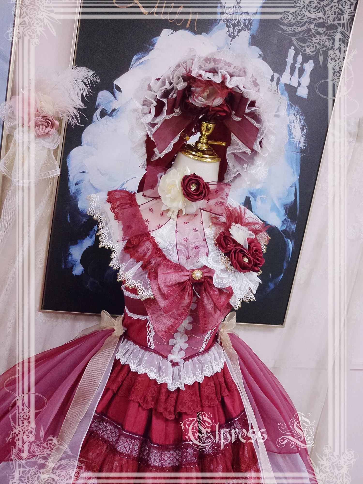 Christmas Flower Hairpins Lolita Mesh Veil KC Bonnet - Image 27