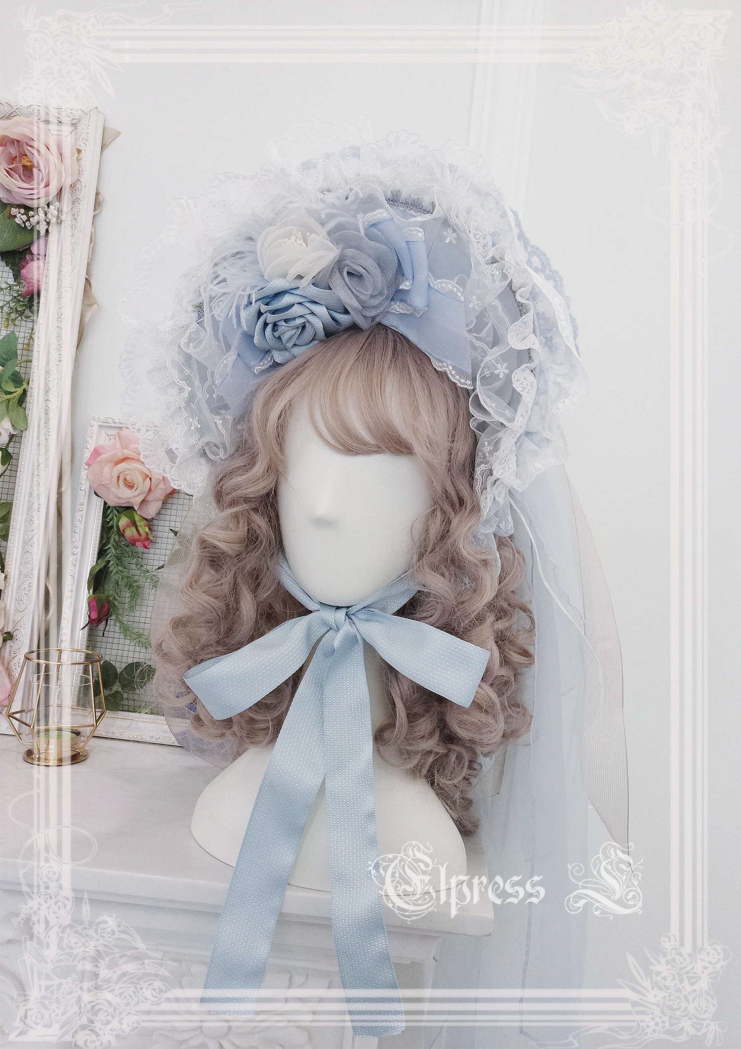 Christmas Flower Hairpins Lolita Mesh Veil KC Bonnet - Image 5