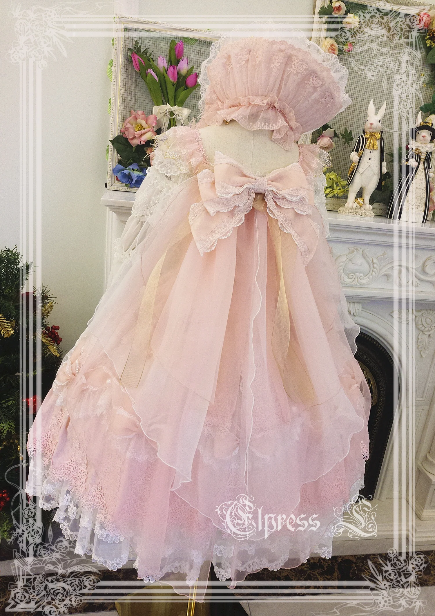 Christmas Flower Hairpins Lolita Mesh Veil KC Bonnet - Image 7