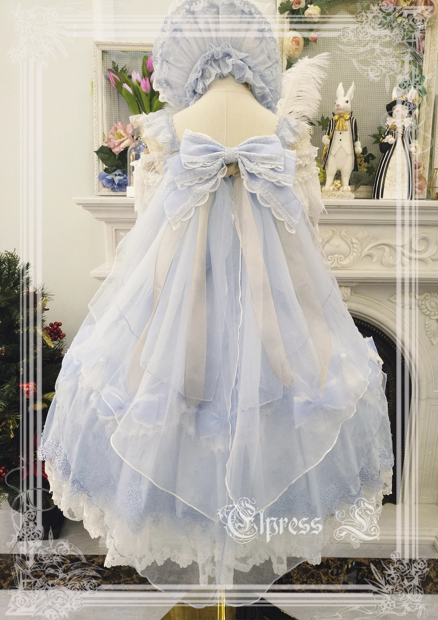 Christmas Flower Hairpins Lolita Mesh Veil KC Bonnet - Image 8