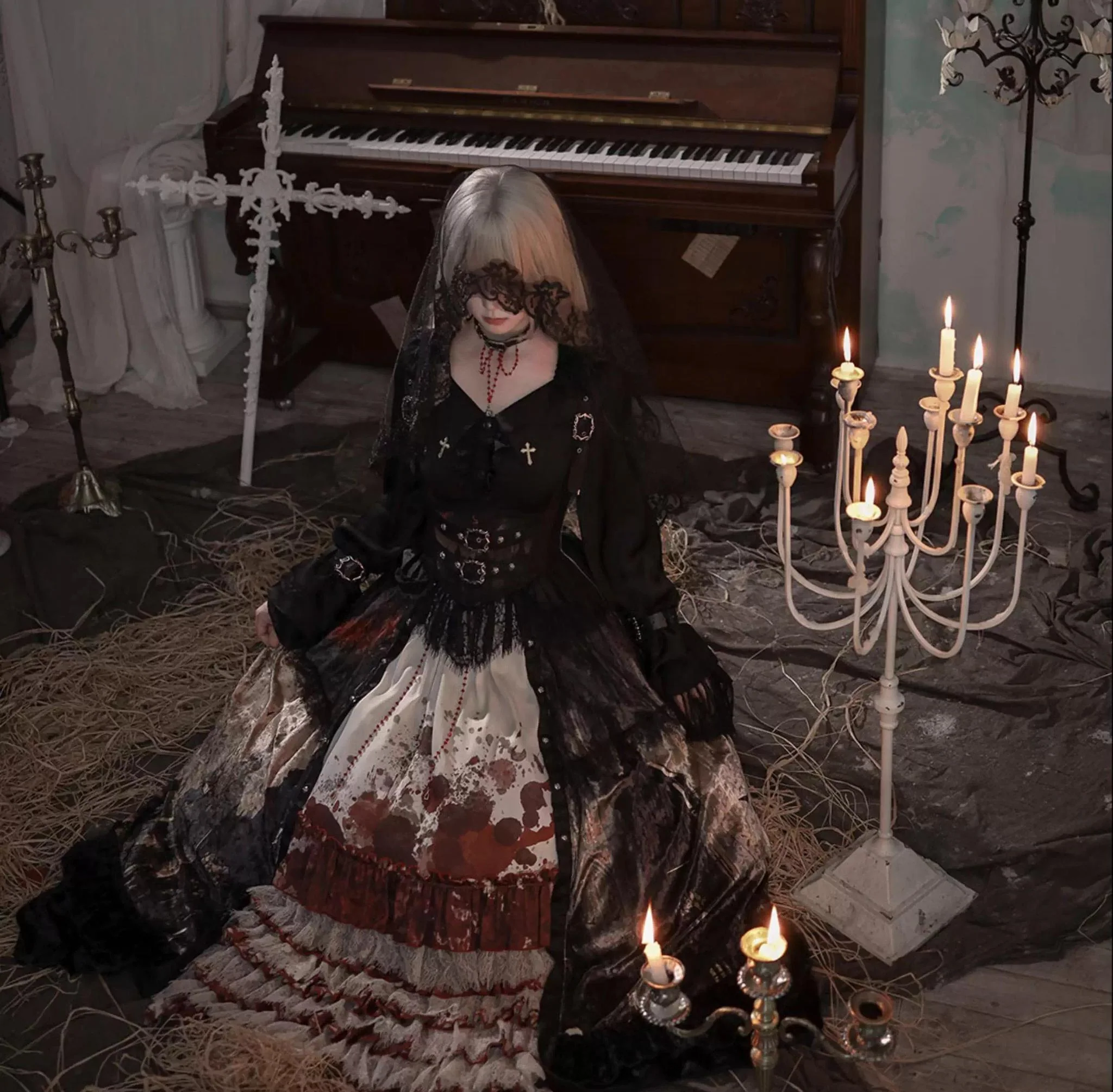 Heretic Nun - Halloween Gothic Lolita JSK Dress & Blouse Set - Image 13