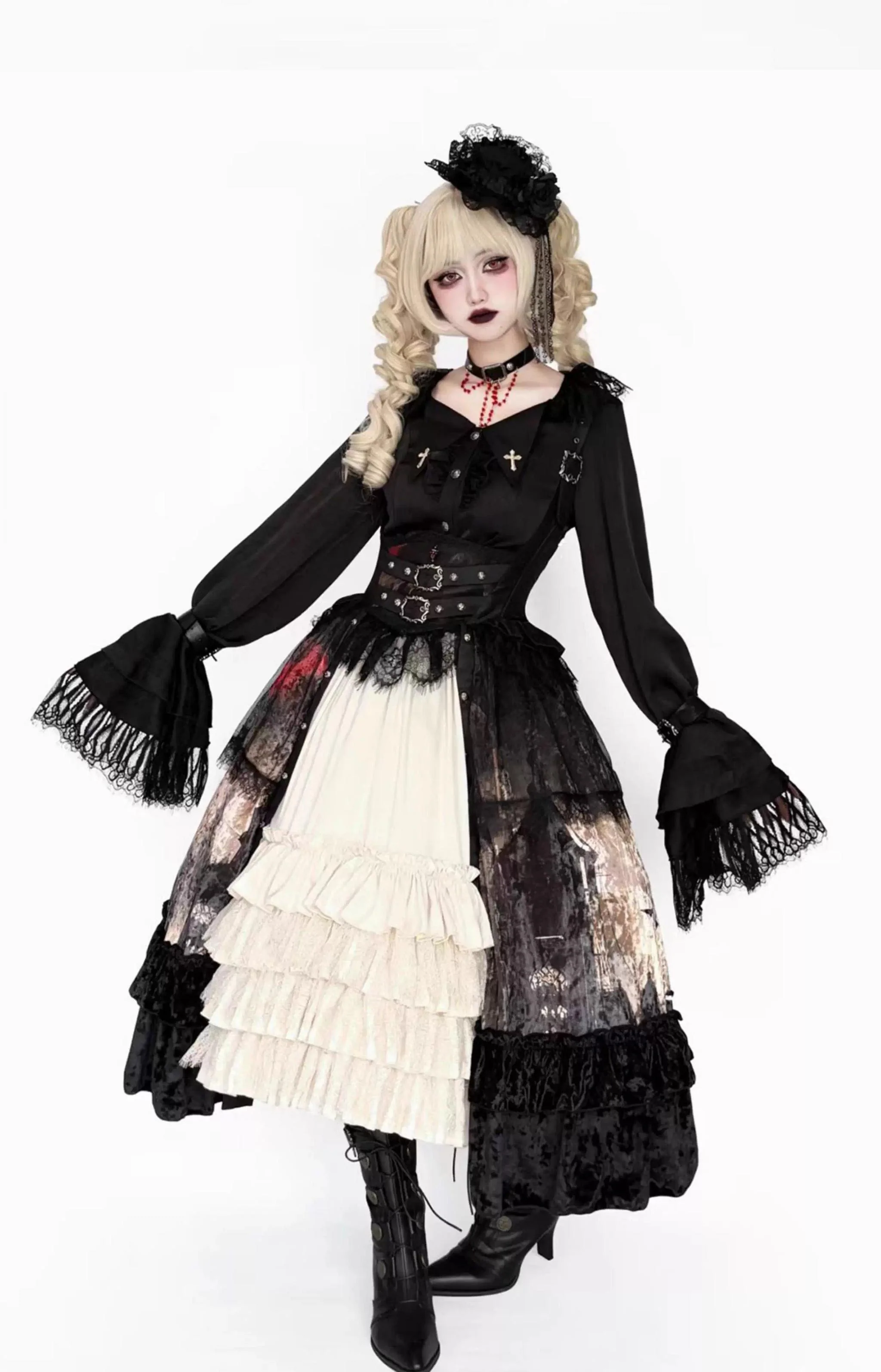Heretic Nun - Halloween Gothic Lolita JSK Dress & Blouse Set - Image 4
