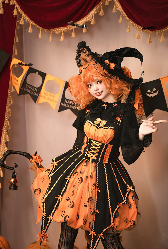 Lemon Honey - Halloween Gothic Lolita Jumper Dress, Pumpkin-inspired Dress - Image 11