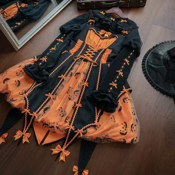 Lemon Honey - Halloween Gothic Lolita Jumper Dress, Pumpkin-inspired Dress - Image 15