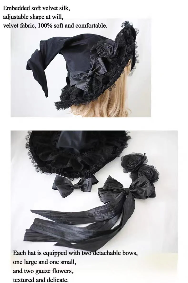 Xiaogui - Halloween Gothic Lolita Witch Hat Bow Velvet BNT - Image 6