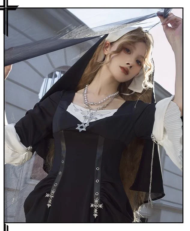 Night Cathedral - Halloween Nun Lolita OP Suit Gothic Dress Set - Image 16