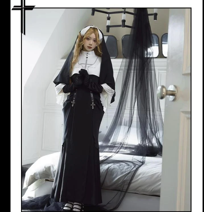 Night Cathedral - Halloween Nun Lolita OP Suit Gothic Dress Set - Image 20