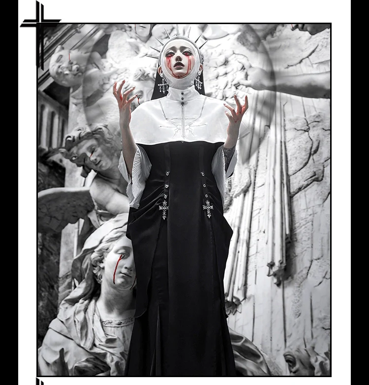 Night Cathedral - Halloween Nun Lolita OP Suit Gothic Dress Set - Image 4
