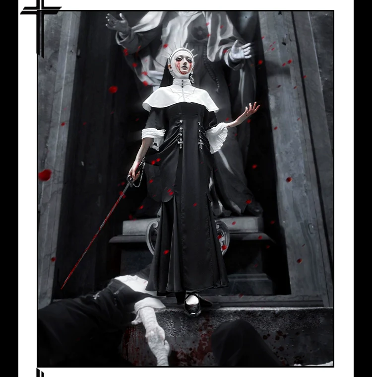 Night Cathedral - Halloween Nun Lolita OP Suit Gothic Dress Set - Image 5