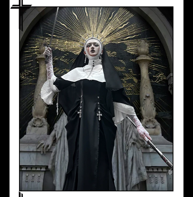 Night Cathedral - Halloween Nun Lolita OP Suit Gothic Dress Set - Image 6