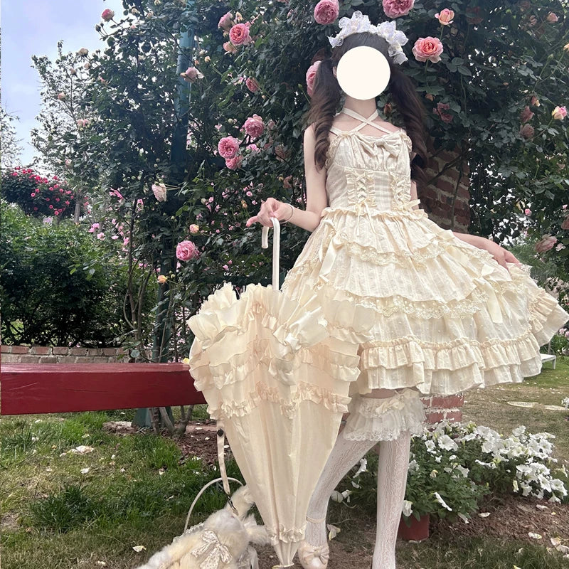 Miss Pearl - Halter Neck Sweet Lolita JSK Dress, Tiered Skirt - Image 13