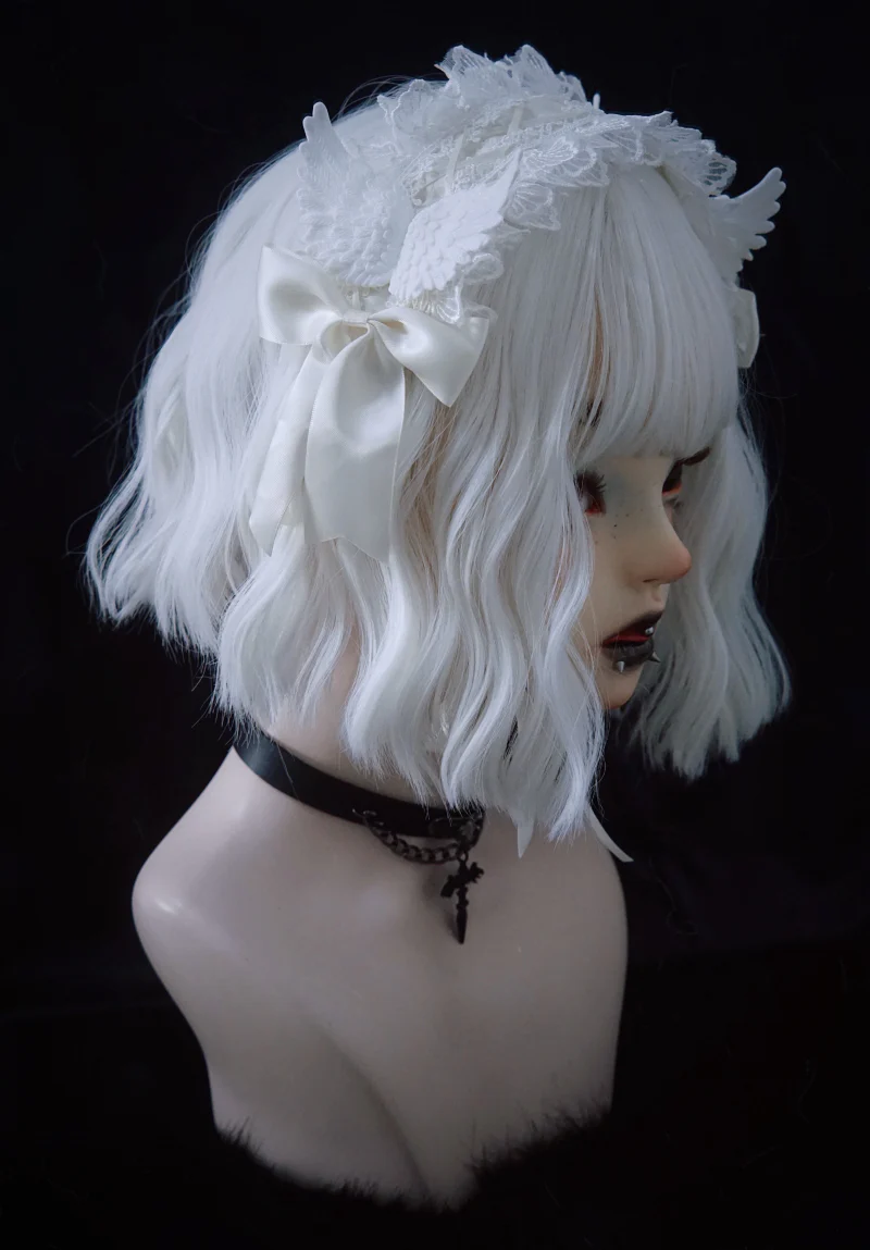 Strange Sugar - Gothic Lolita White Lace Angel Wings Hairband - Image 3