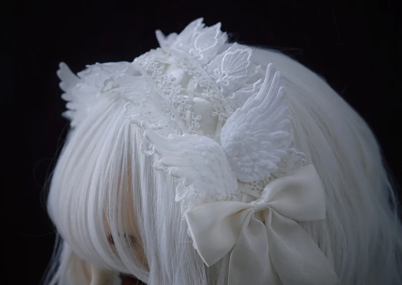 Strange Sugar - Gothic Lolita White Lace Angel Wings Hairband - Image 6