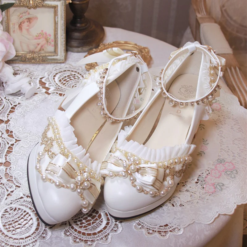 One Night - Handmade White Wedding Lolita Heel Shoes - Image 8
