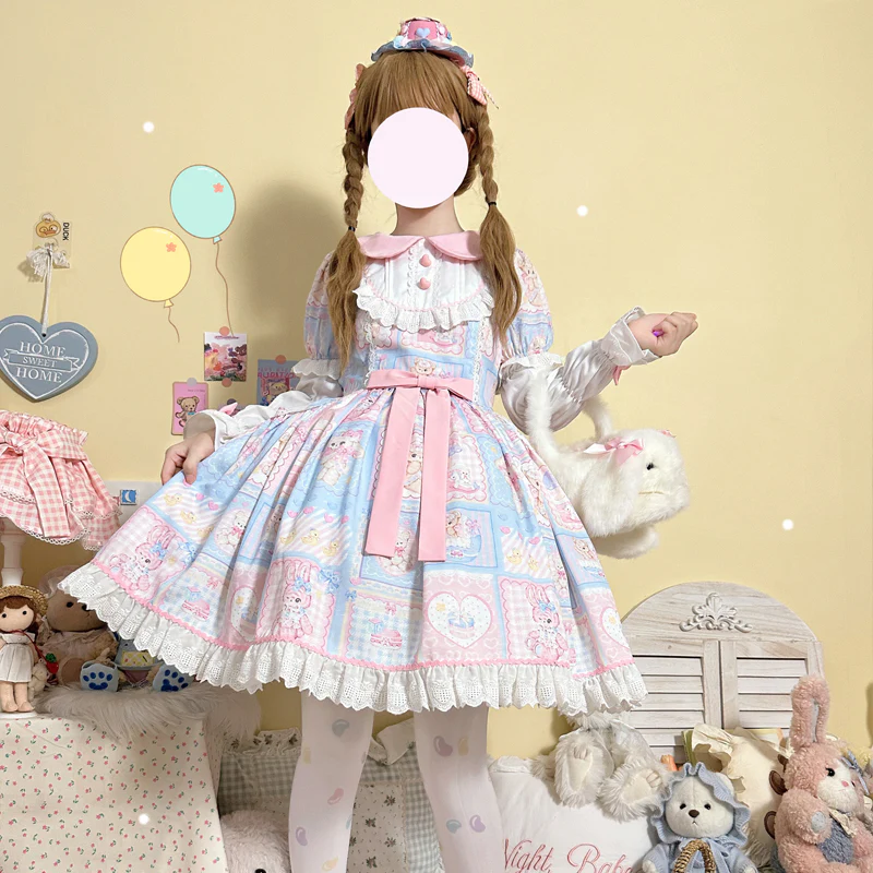 Hanguliang - Sweet Bunny Bear - Sweet Lolita Dress Long Sleeve Winter Lolita OP - Image 3