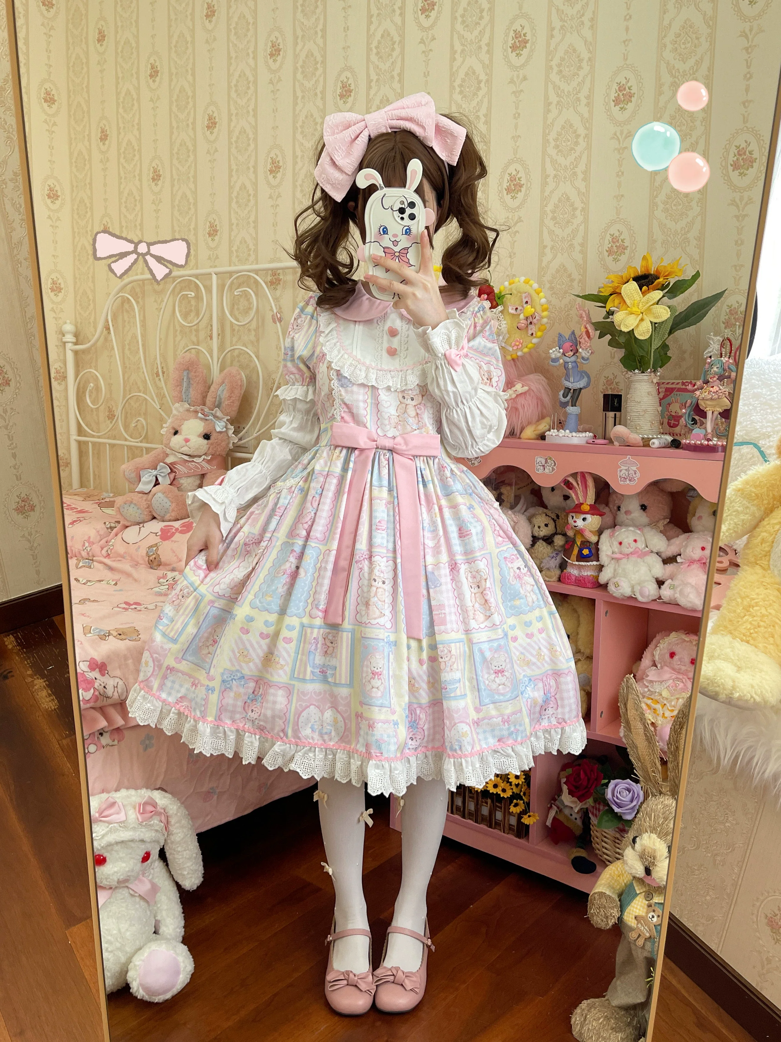 Hanguliang - Sweet Bunny Bear - Sweet Lolita Dress Long Sleeve Winter Lolita OP - Image 5