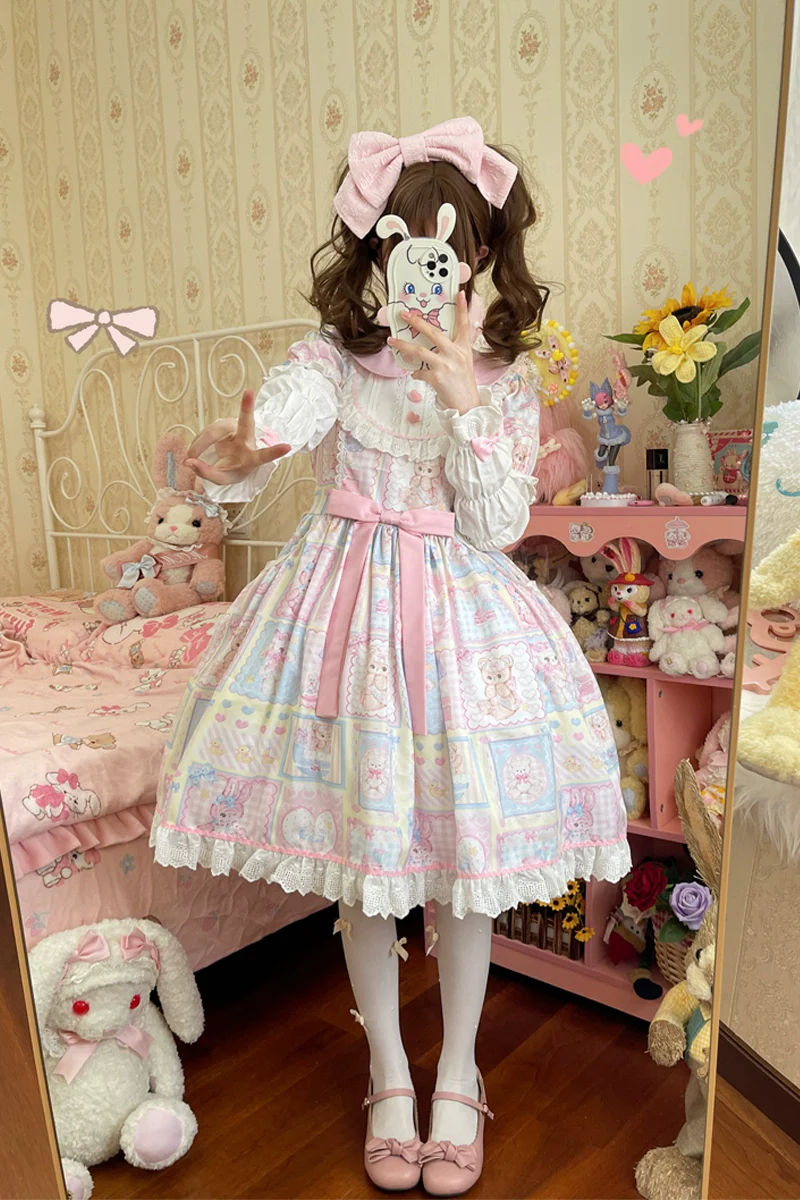 Hanguliang - Sweet Bunny Bear - Sweet Lolita Dress Long Sleeve Winter Lolita OP - Image 6