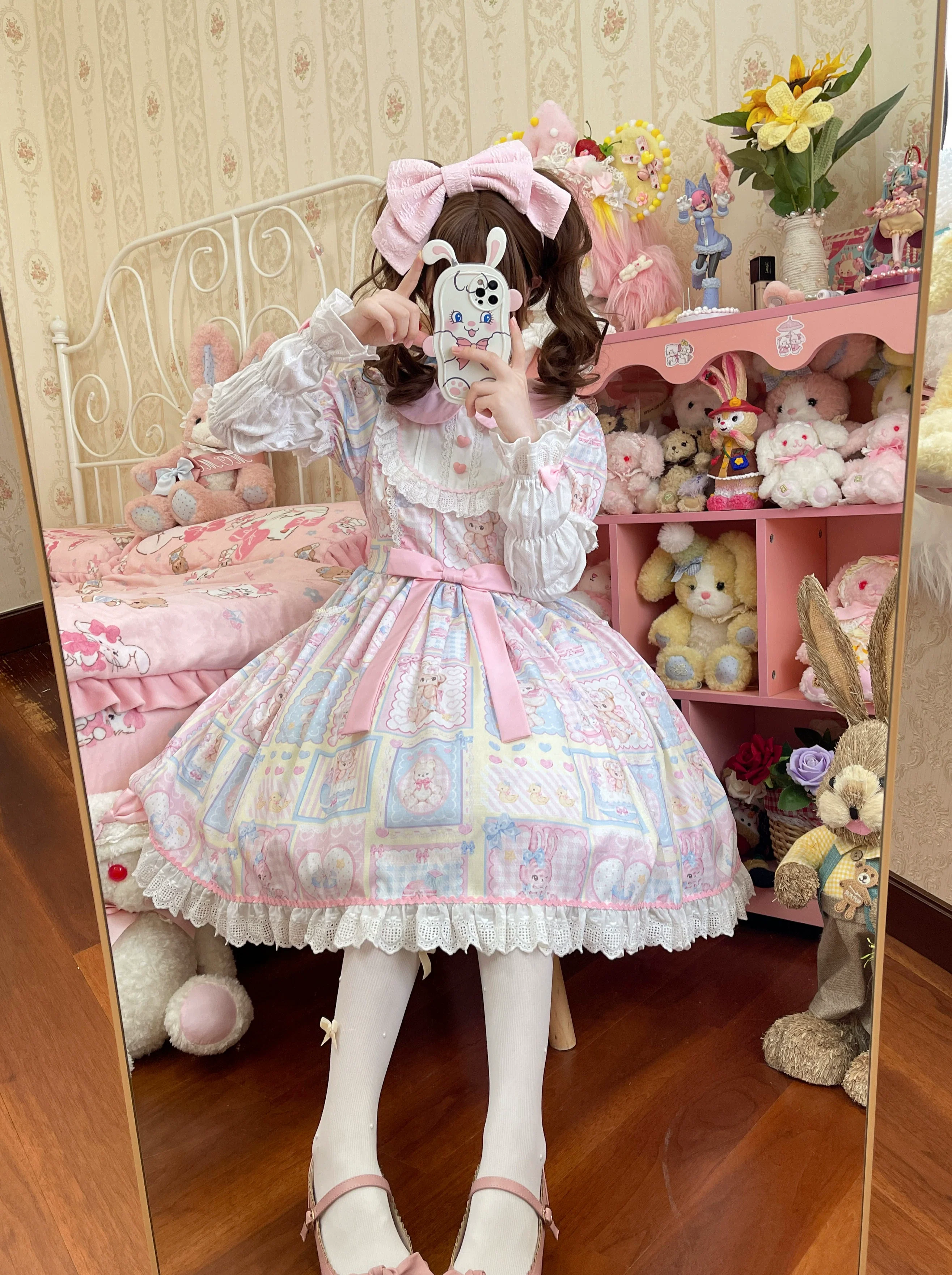 Hanguliang - Sweet Bunny Bear - Sweet Lolita Dress Long Sleeve Winter Lolita OP - Image 8