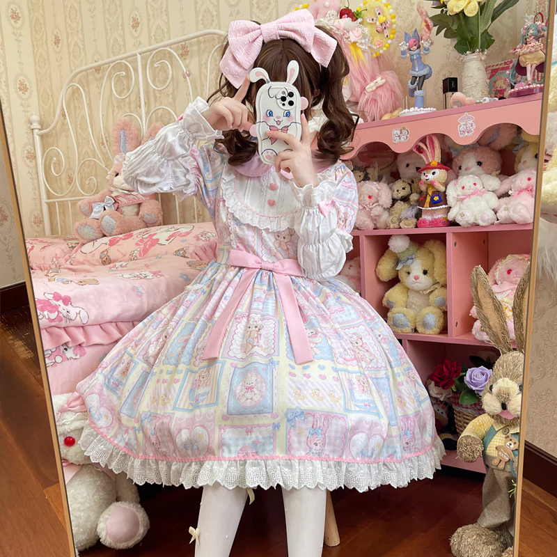 Hanguliang - Sweet Bunny Bear - Sweet Lolita Dress Long Sleeve Winter Lolita OP - Image 9