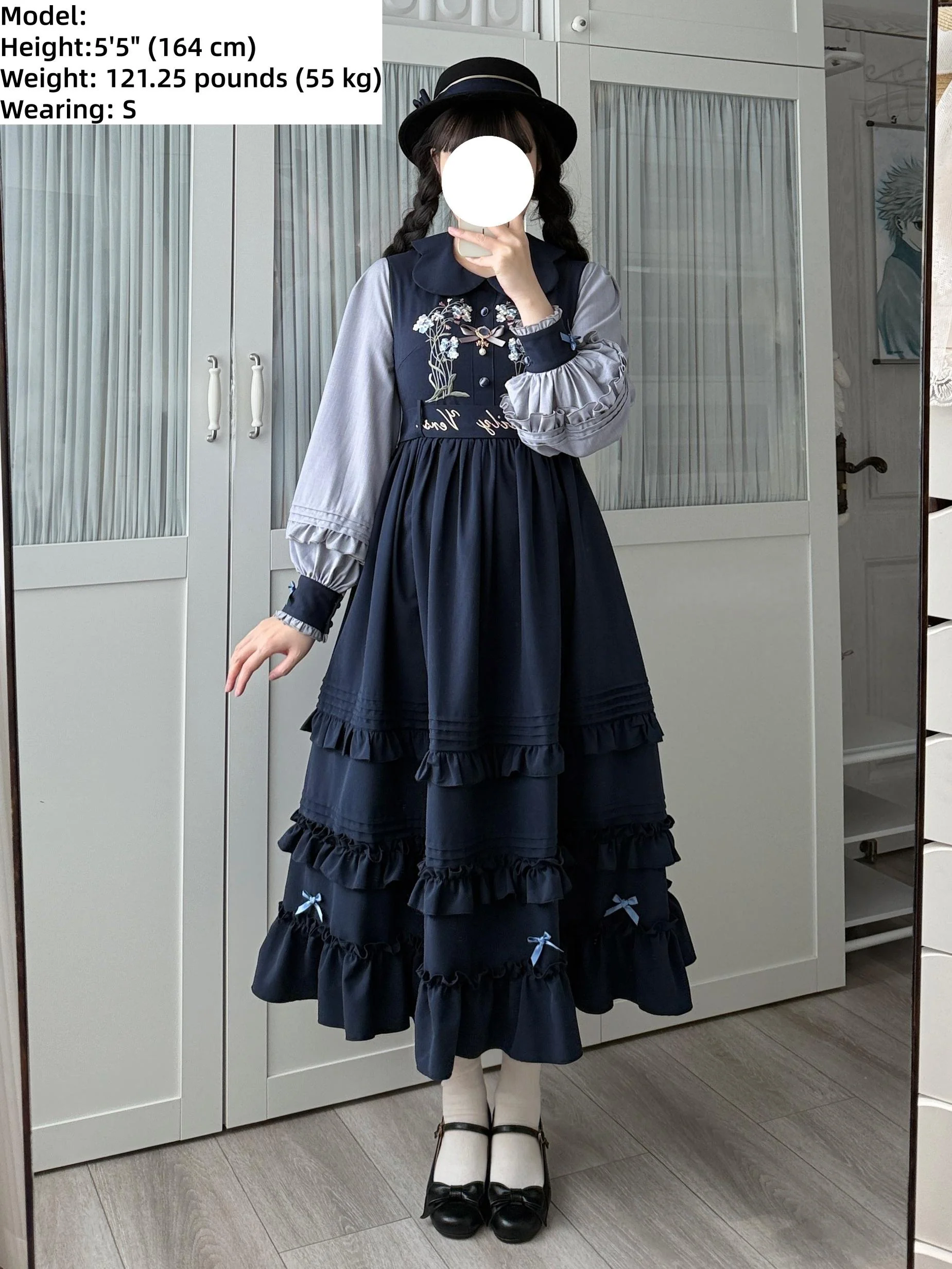 Verdant Name - High-waisted Classic Lolita Dress, Embroidered Bellflower - Image 10