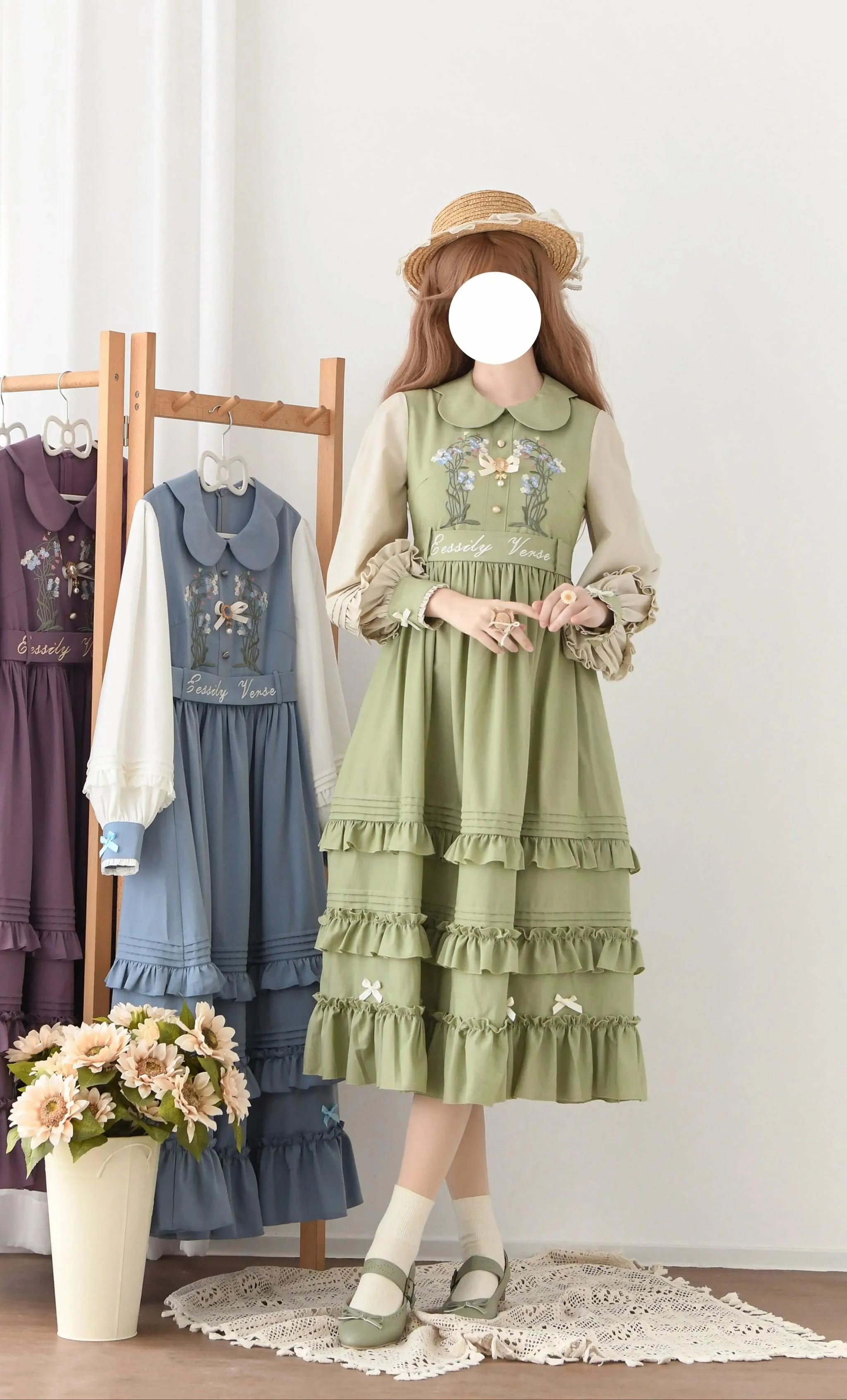 Verdant Name - High-waisted Classic Lolita Dress, Embroidered Bellflower - Image 14