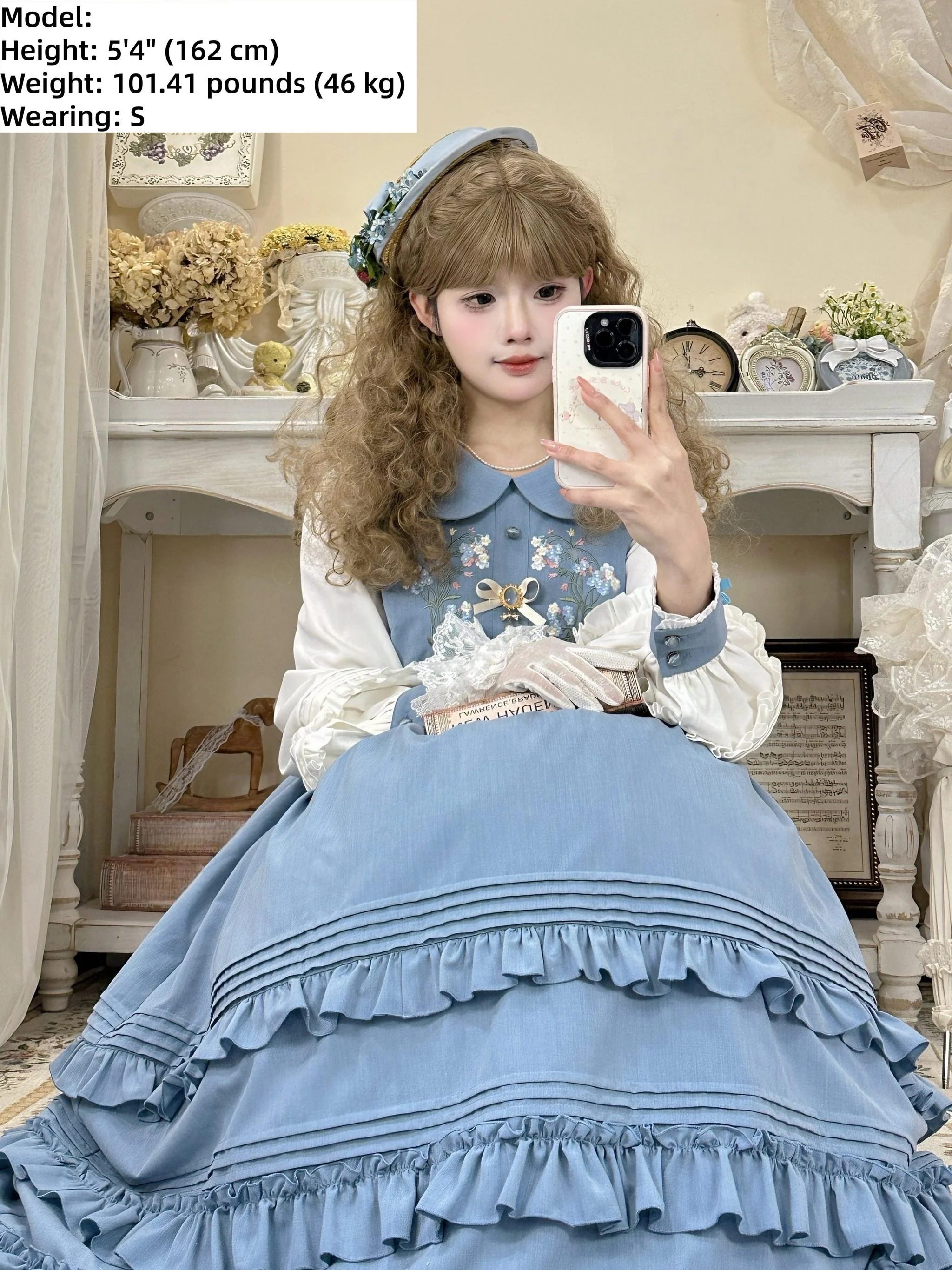 Verdant Name - High-waisted Classic Lolita Dress, Embroidered Bellflower - Image 20