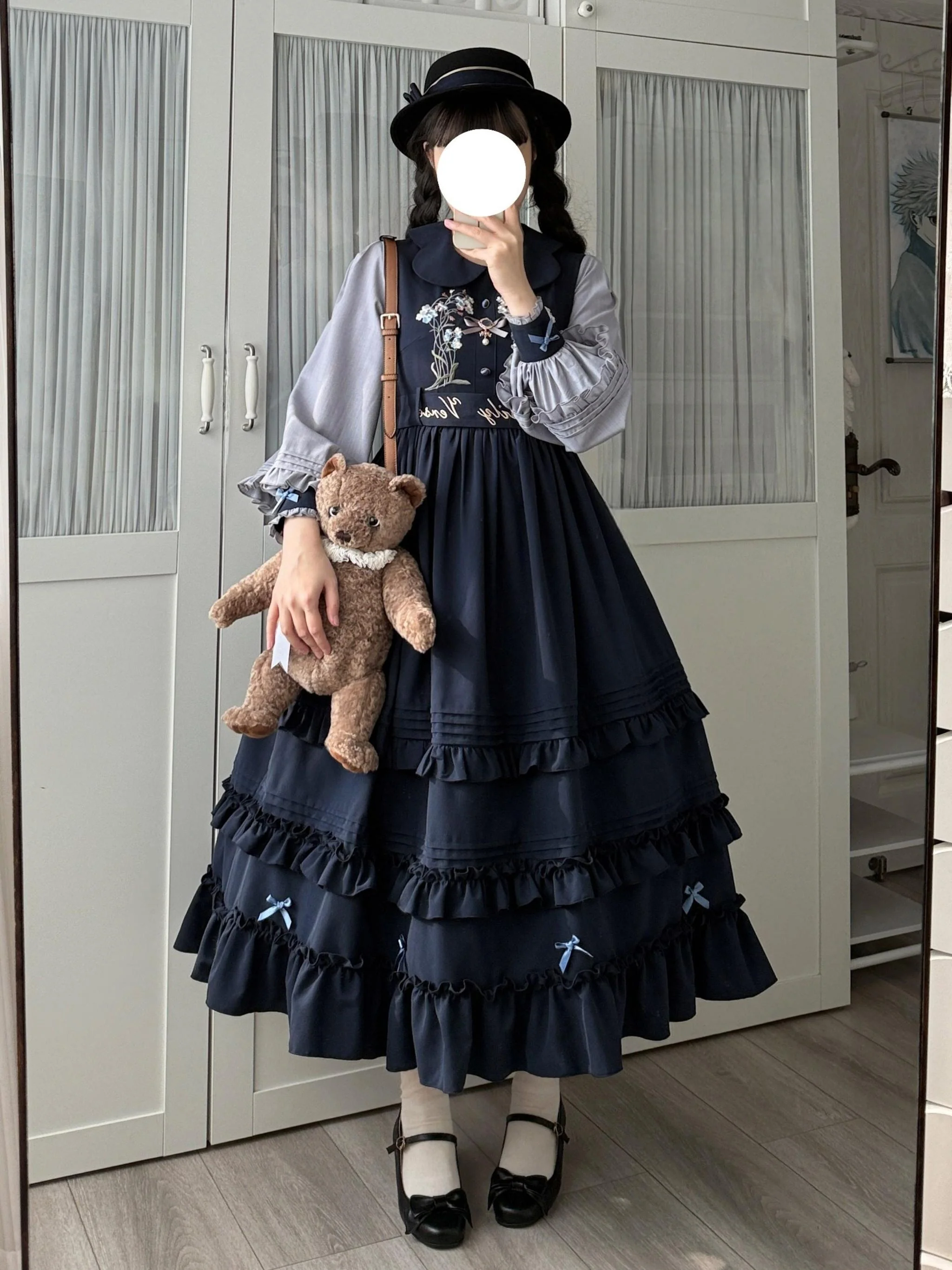 Verdant Name - High-waisted Classic Lolita Dress, Embroidered Bellflower - Image 5