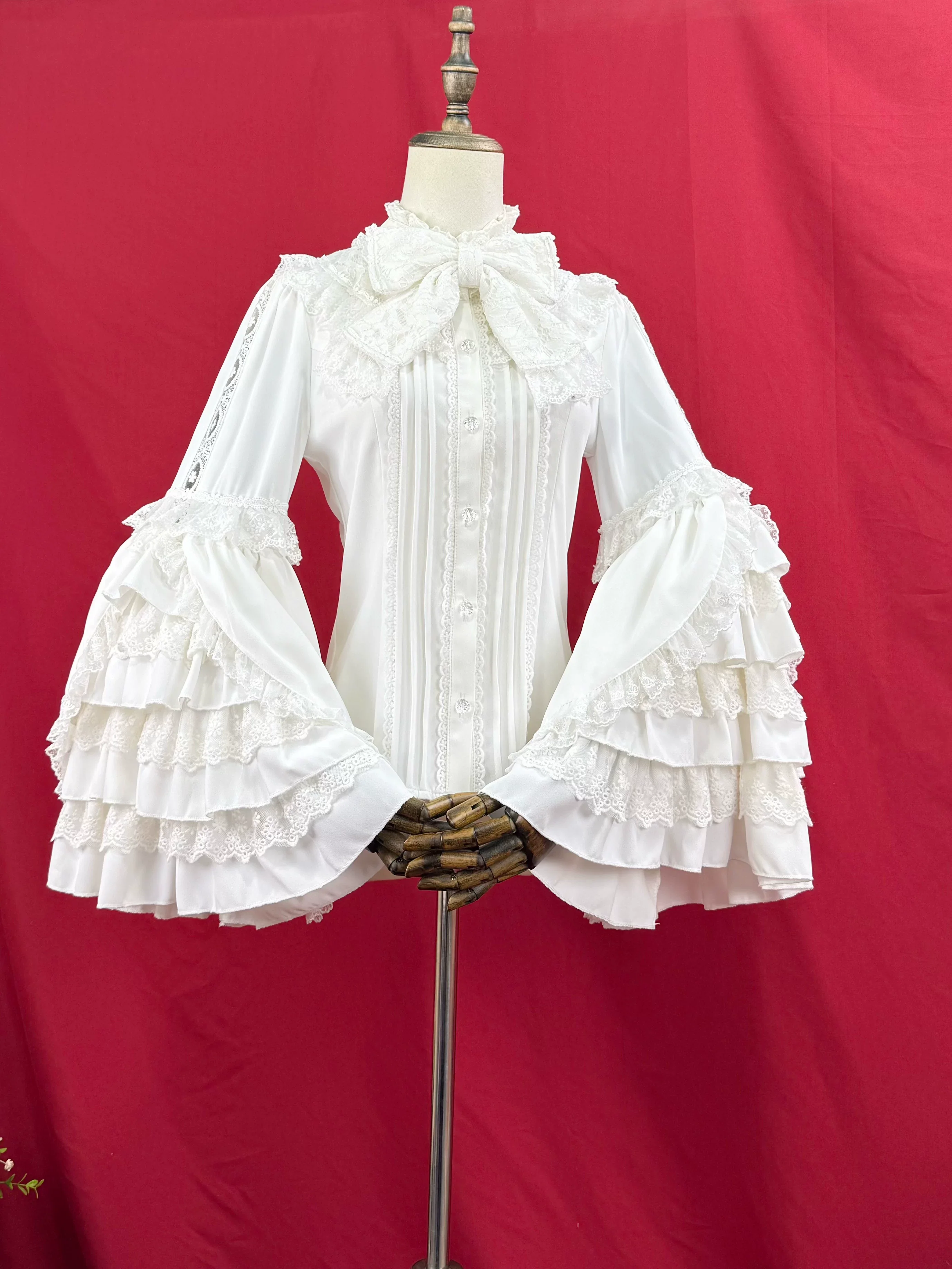 Hime Sleeved Classic Lolita Shirt, Detachable Bow - Image 6