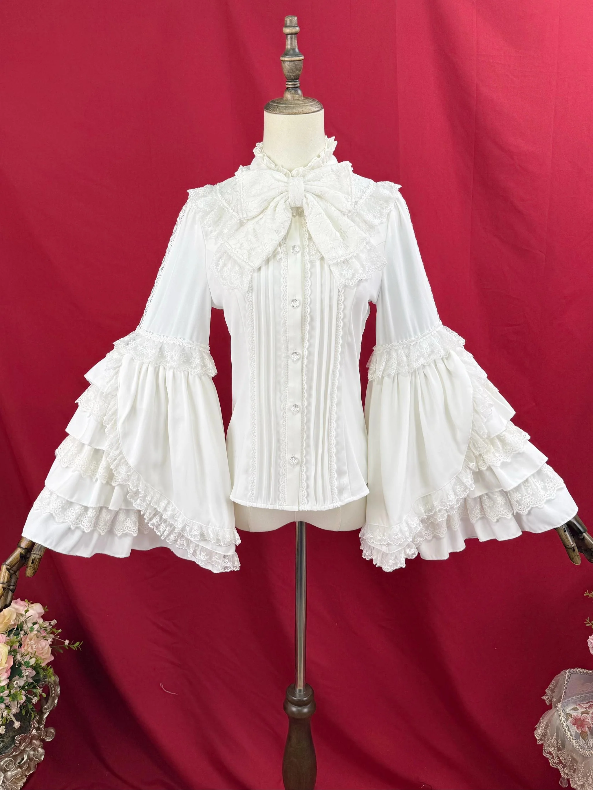 Hime Sleeved Classic Lolita Shirt, Detachable Bow - Image 7