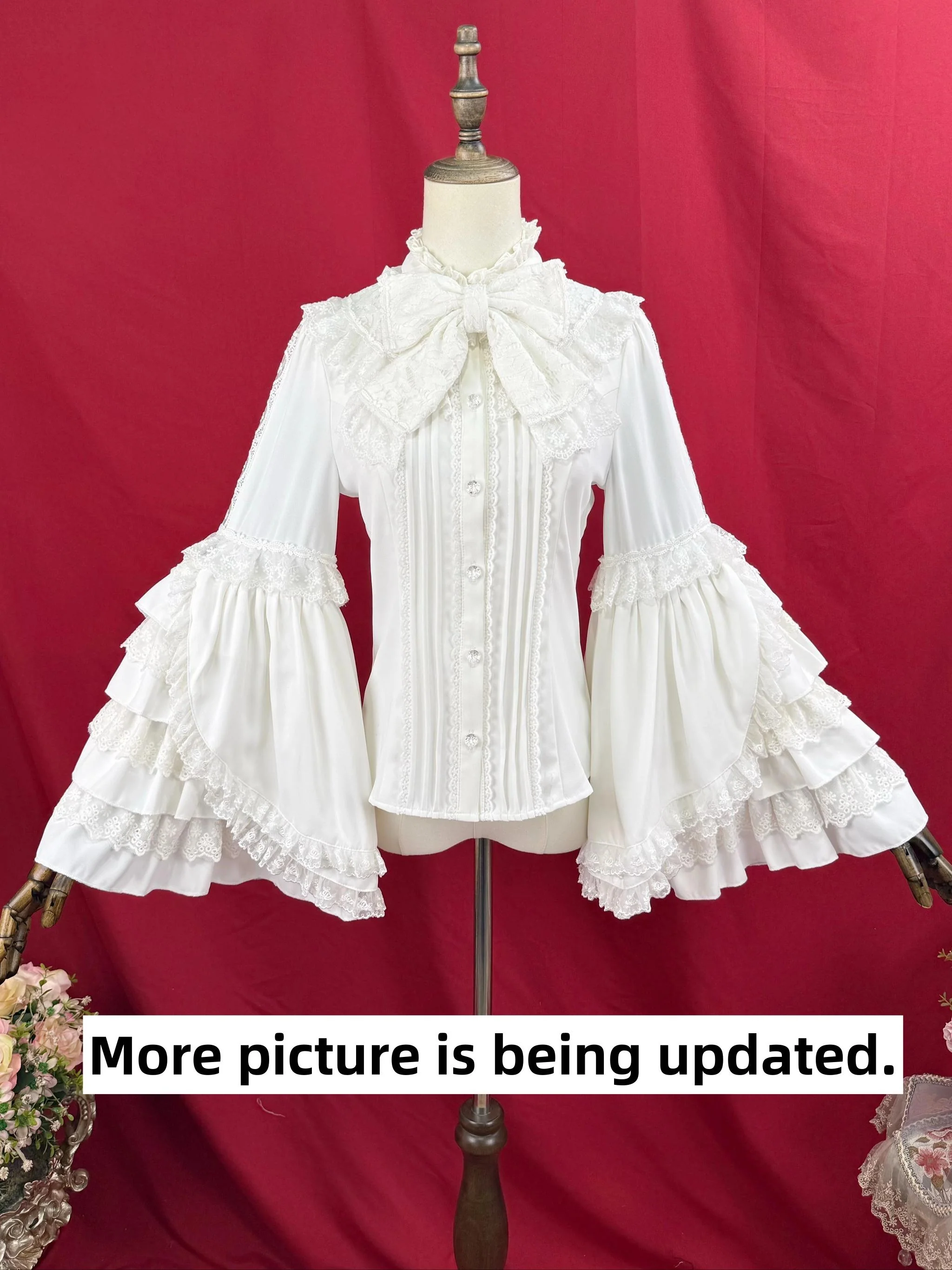 Hime Sleeved Classic Lolita Shirt, Detachable Bow - Image 9