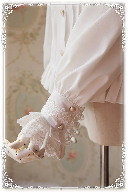 Fragrance - Lace Ruffle Pin Tucks Classic Lolita Blouse - Image 5