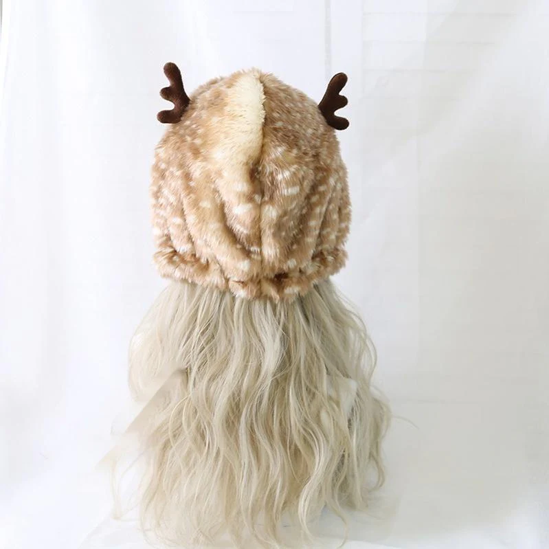 Xiaogui - Deer Spot - Japanese Kawaii Lolita Hat Cute Antler Fleece Lei Feng Hat - Image 10