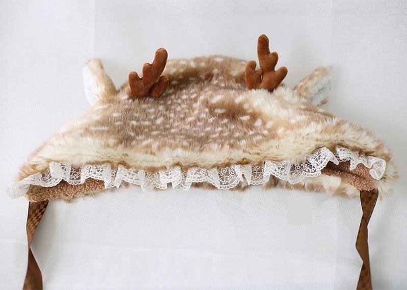Xiaogui - Deer Spot - Japanese Kawaii Lolita Hat Cute Antler Fleece Lei Feng Hat - Image 12