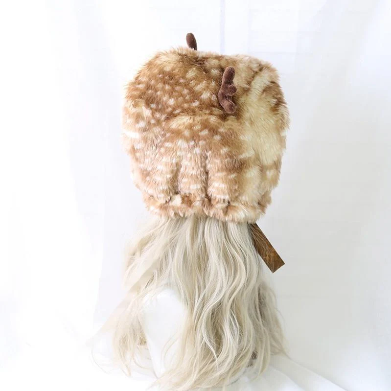 Xiaogui - Deer Spot - Japanese Kawaii Lolita Hat Cute Antler Fleece Lei Feng Hat - Image 6