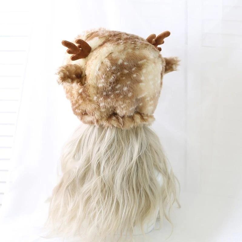 Xiaogui - Deer Spot - Japanese Kawaii Lolita Hat Cute Antler Fleece Lei Feng Hat - Image 9
