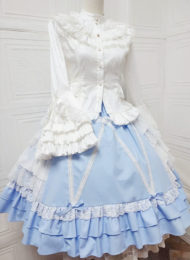 Japanese Old School Lolita Skirt, Polka Dots & Lace - Image 4