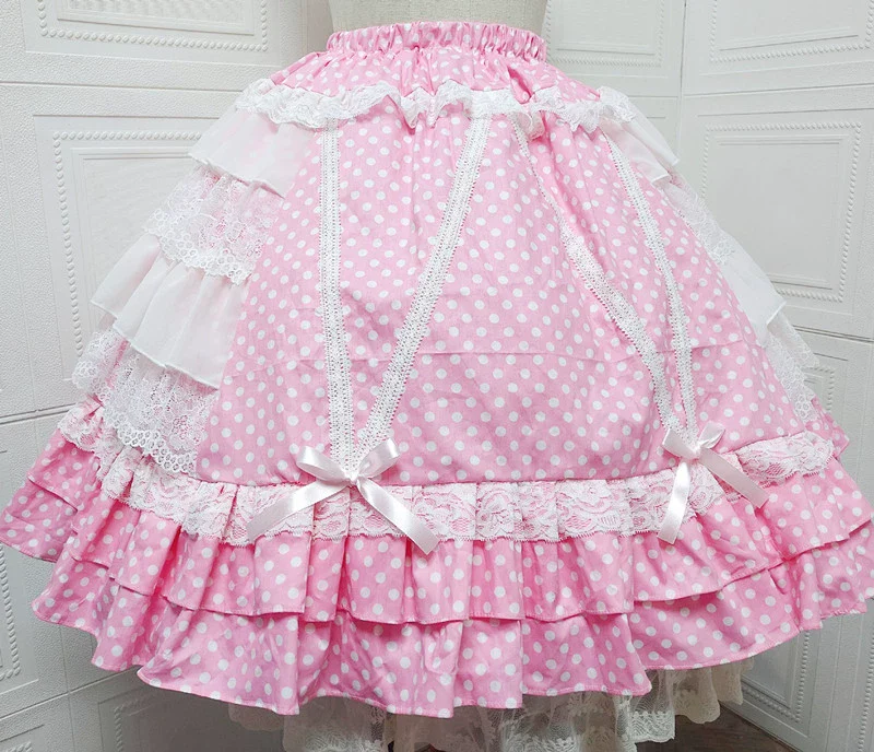 Japanese Old School Lolita Skirt, Polka Dots & Lace - Image 5