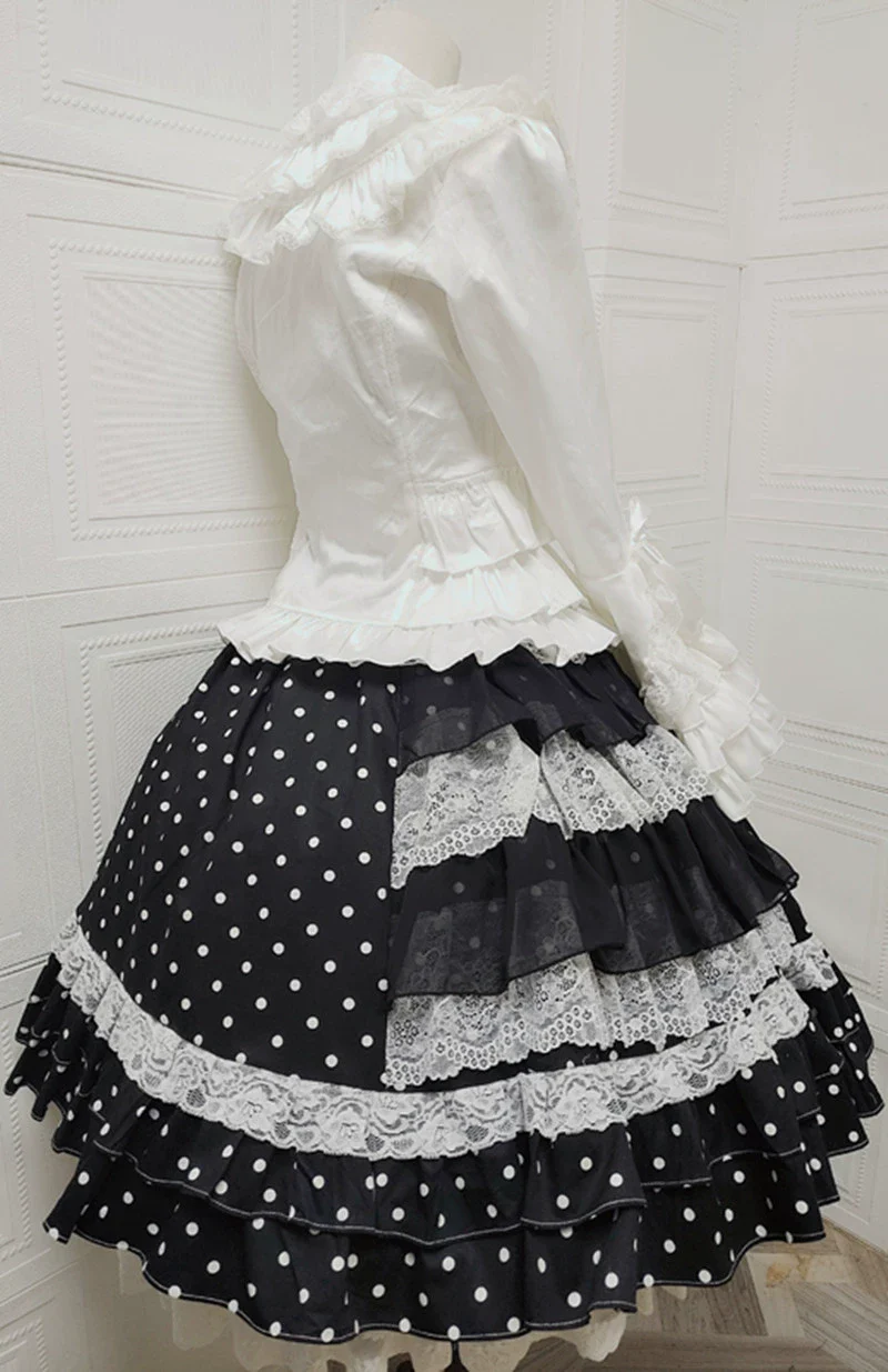 Japanese Old School Lolita Skirt, Polka Dots & Lace - Image 7