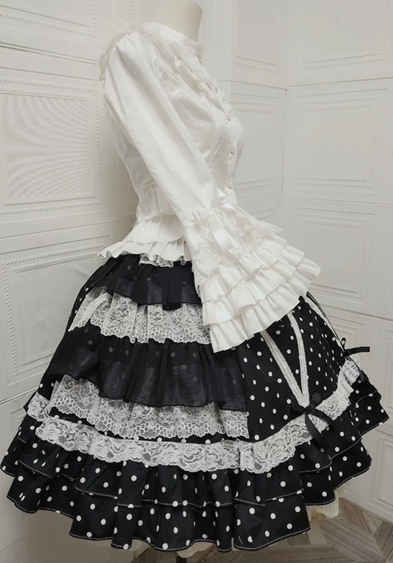 Japanese Old School Lolita Skirt, Polka Dots & Lace - Image 8