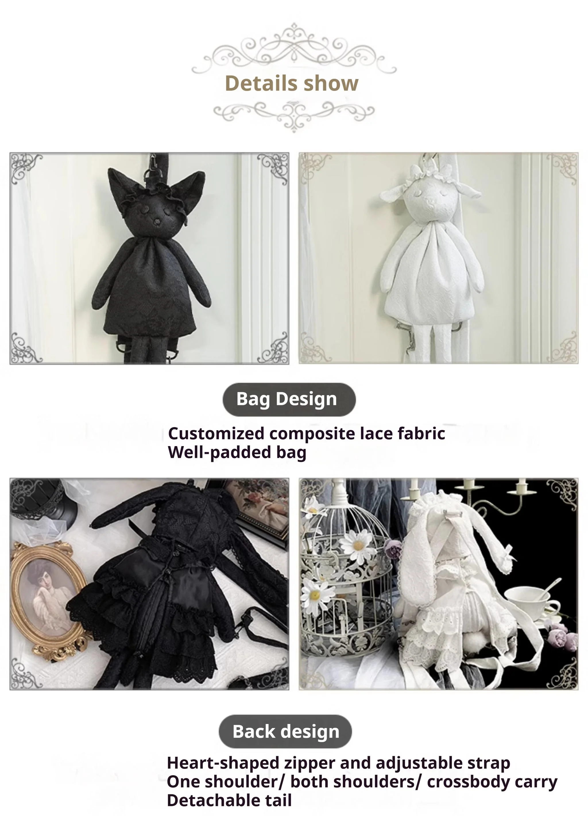 With PUJI - Puppet Box - Kawaii Lolita Bag Lamb Kitten Detachable Bag Dress Hat - Image 35